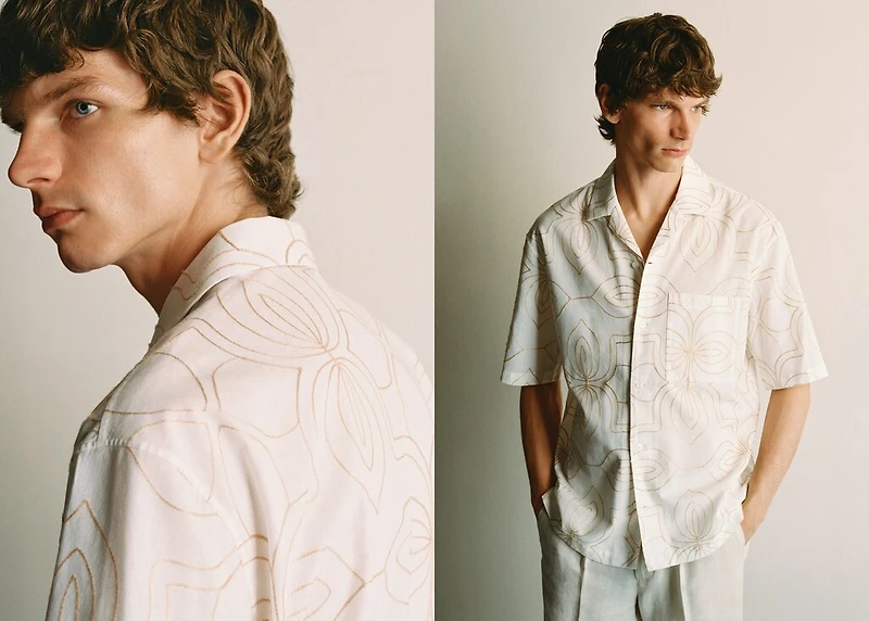 Shirt with embroidered bowling collar