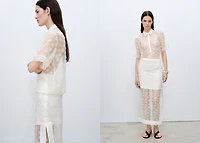 Semi-transparent floral-embroidered shirt