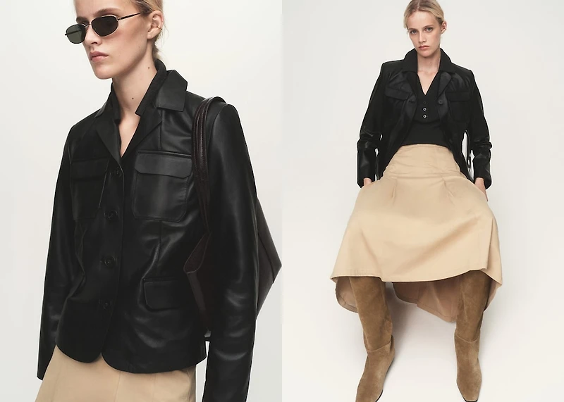 Leather jacket with flap pockets