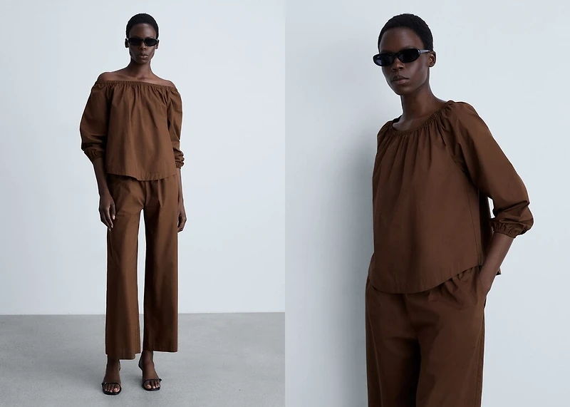 Cotton blouse with gathered neck