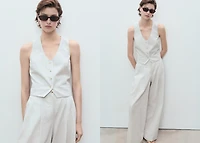 Linen-blend suit vest