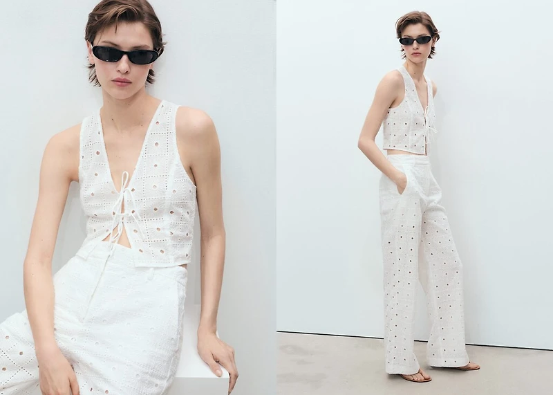 Embroidered cotton vest with bows