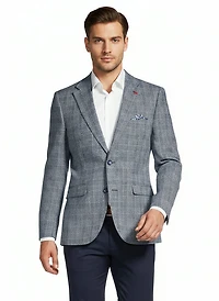 Cotton/Linen Large Check Blazer - Navy