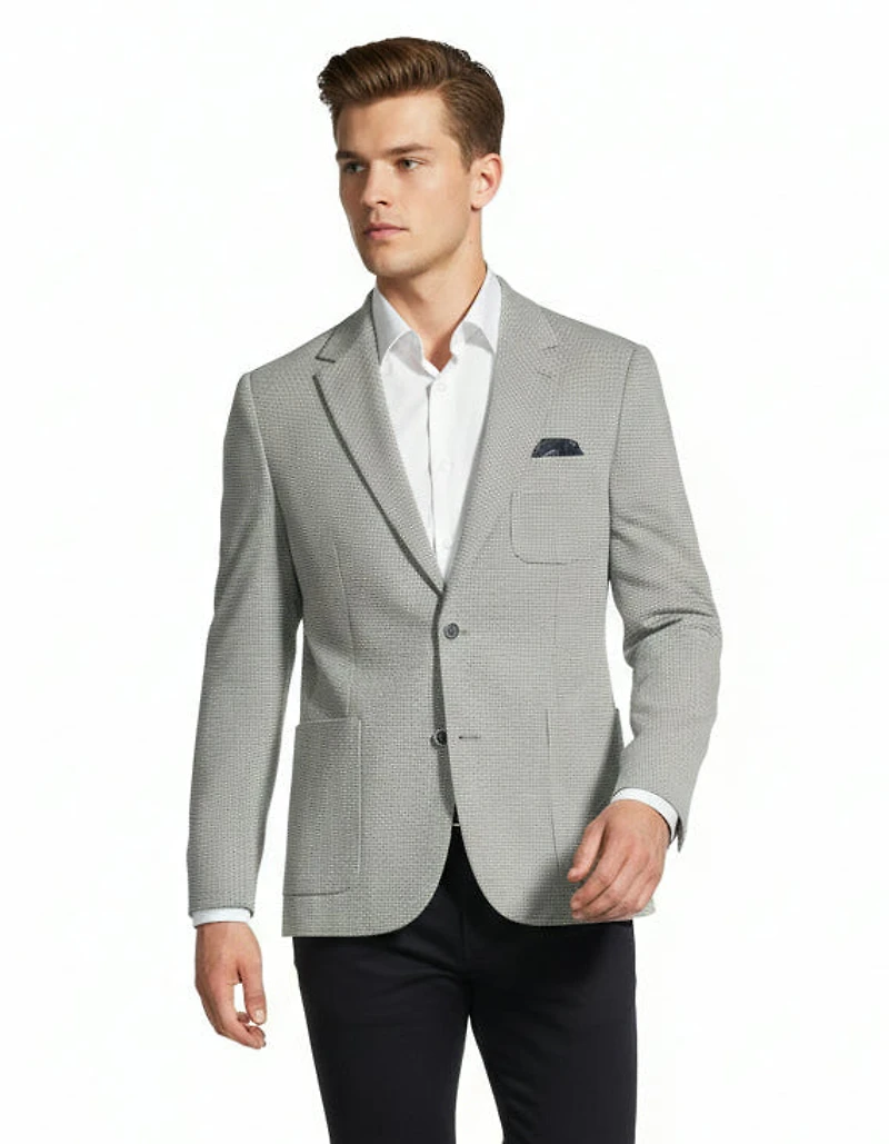 Cotton/Stretch Houndstooth Blazer - Blue