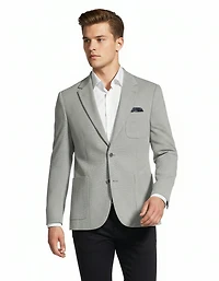 Cotton/Stretch Houndstooth Blazer - Blue