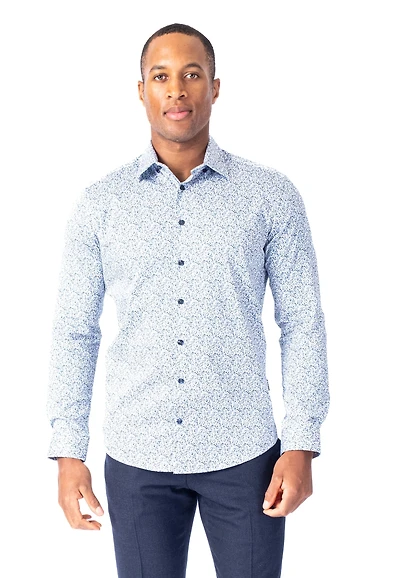 Cotton/Stretch Paisley Woven Sport Shirt - Navy