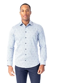 Cotton/Stretch Paisley Woven Sport Shirt - Navy