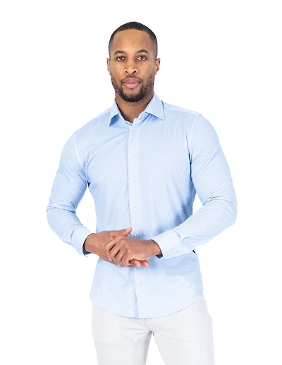 Performance Stretch Diamond Pattern Dress Shirt - Blue