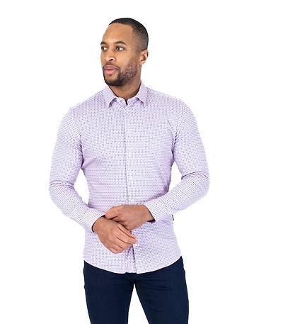 Cotton/Stretch Circle Print Sport Shirt - Pink / Blue