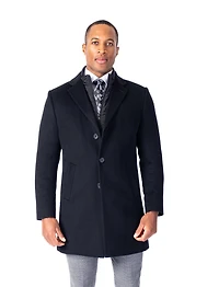 Wool/Cashmere 36" Double-Collar Topcoat - Black