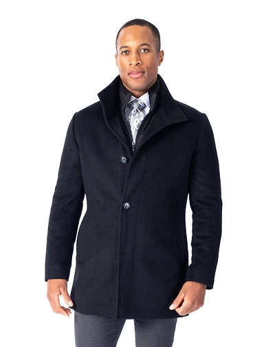 Wool/Cashmere Stand Up Collar Topcoat - Black