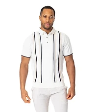 Vertical Stripe Cotton Knit Polo - Ivory