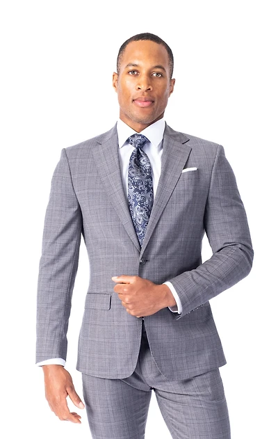 X-Slim Plaid Suit - Grey