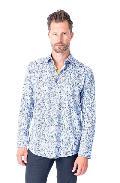 Paisley Print "Fidel" Shirt - Sky