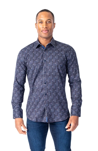 Circle Floral Print "Artery" Shirt - Navy