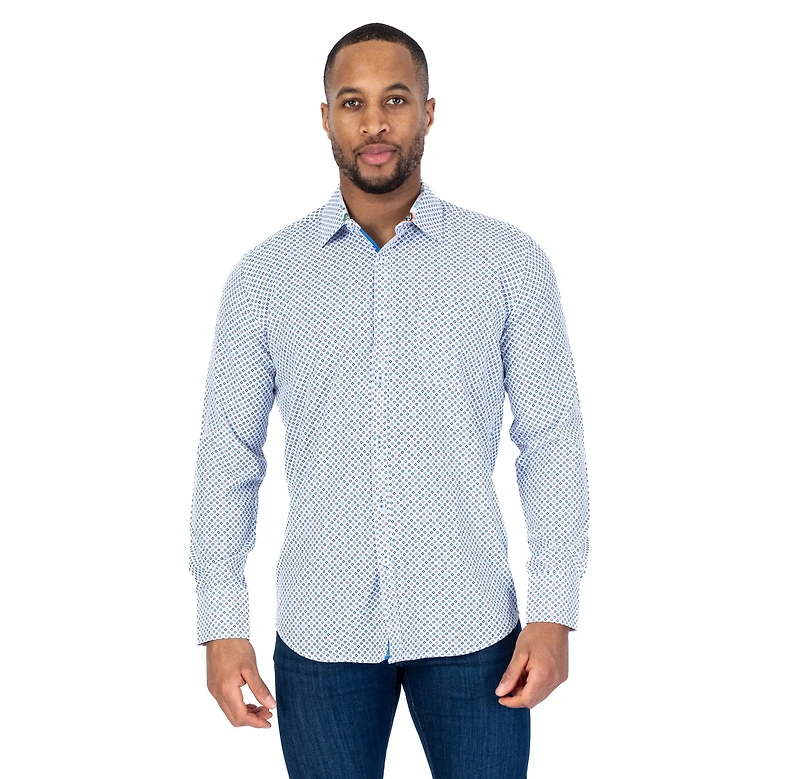 Circle Print "Julio" Shirt - White / Aqua