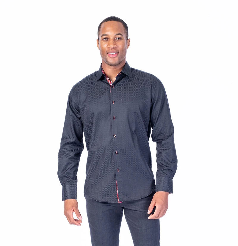 Tonal Check "Ken" Sport Shirt - Black