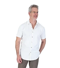 Modern Textured Solid "Sarini" Short-Sleeve Sport Shirt - Off-White