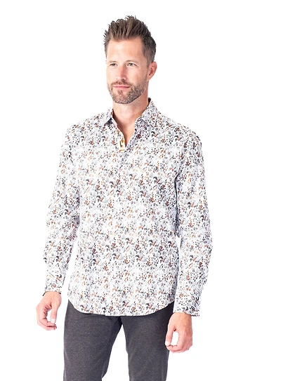 Leaf Print "Verdant" Sport Shirt - Orange