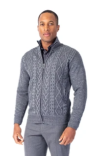 Full Zip Tonal Diamond Sweater - Charcoal