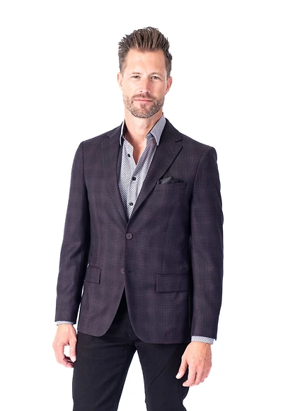 Wool/Stretch Window Pane Sport Jacket - Wine