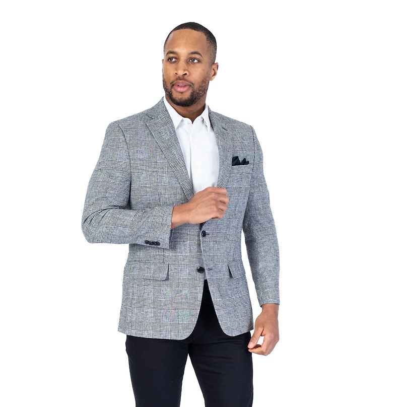 Linen/Cotton Plaid Sport Jacket - Black / White