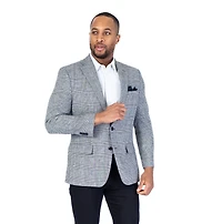 Linen/Cotton Plaid Sport Jacket - Black / White