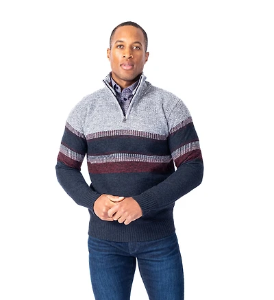 Half-Zip Bold Stripe Sweater - Wine
