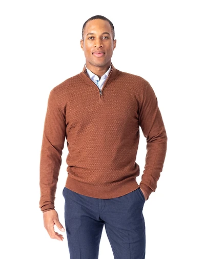 Half-Zip Tonal Mock Neck Sweater - Brown