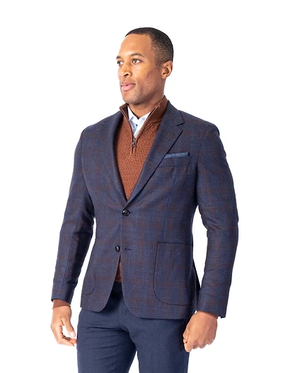 Wool/Silk Plaid Blazer - Dark Blue