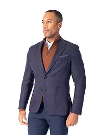 Wool/Silk Plaid Blazer - Dark Blue