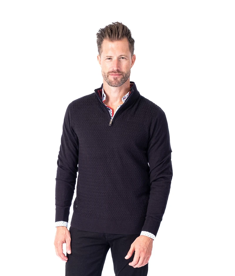Half-Zip Tonal Mock Neck Sweater - Black