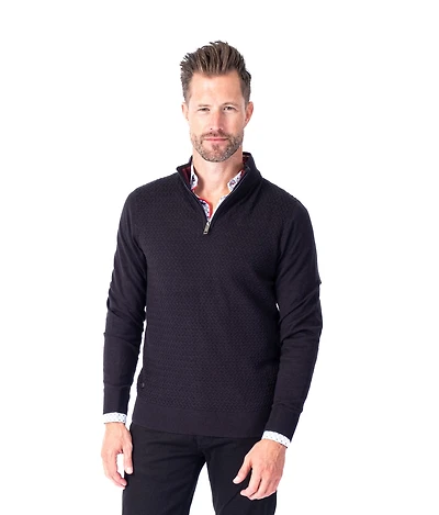 Half-Zip Tonal Mock Neck Sweater - Black