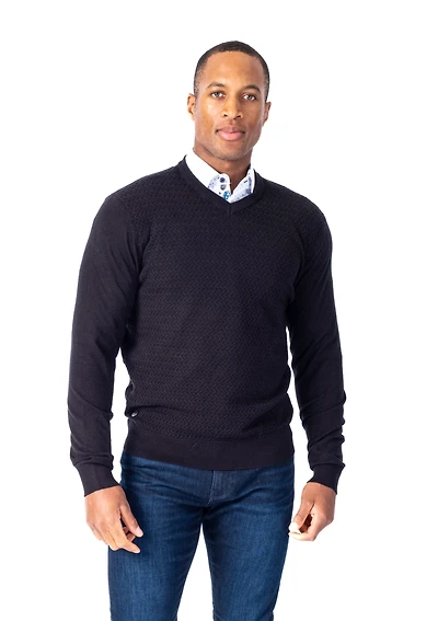 V-Neck Tonal Sweater - Black
