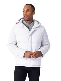 "Tobias" Quilted Puffer Jacket Knit Sleeve - White