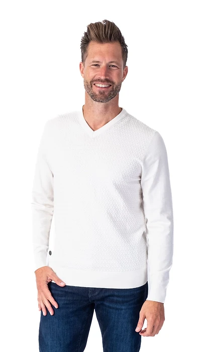 V-Neck Tonal Sweater - Ivory