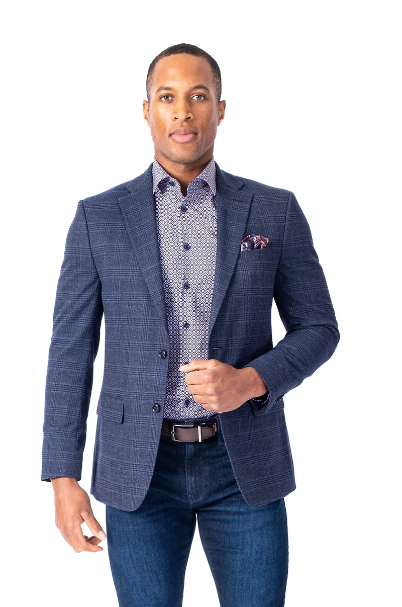 Modern Fit Plaid Blazer - Navy
