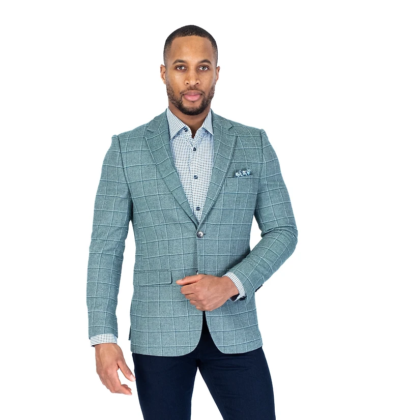 Textured Check Blazer - Green