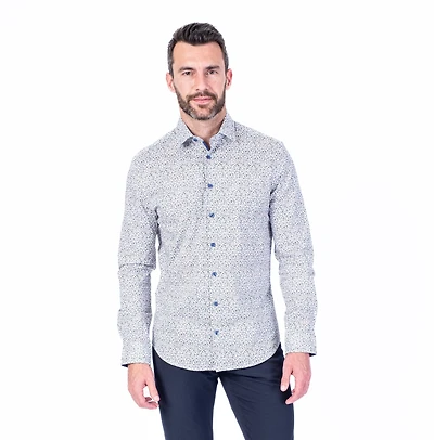 Cotton/Stretch Mini Floral Sport Shirt