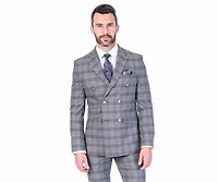Double-Breasted Extreme Slim Fit Check Suit - Grey w/ Brown
