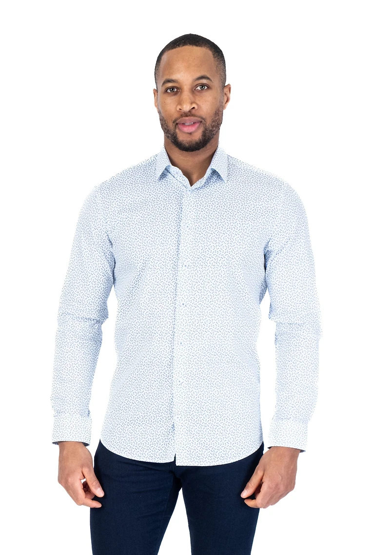 Cotton/Stretch Mini Floral Sport Shirt