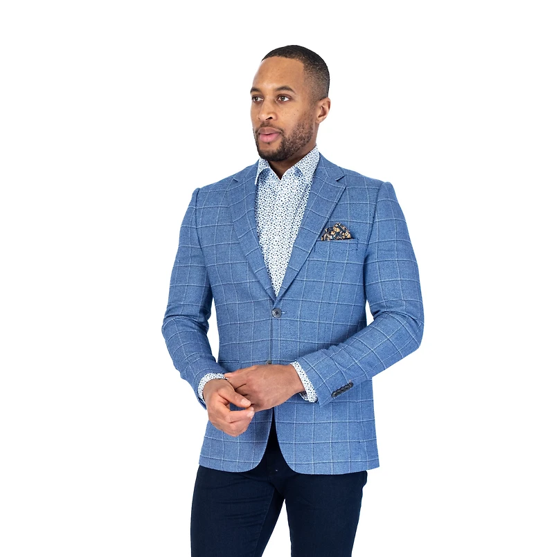 Textured Check Blazer - Blue