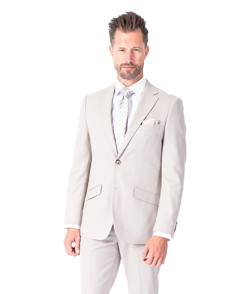 Extreme Slim Fit Wool/Poly Stretch Textured Suit - Sand