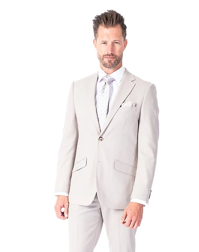 Extreme Slim Fit Wool/Poly Stretch Textured Suit - Sand