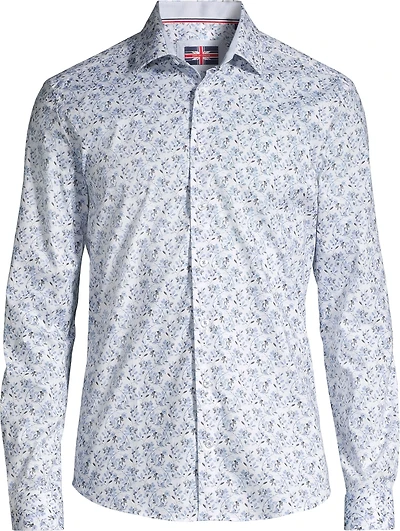Cotton/Stretch Mini Floral Sport Shirt - Light Blue