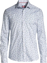 Cotton/Stretch Mini Floral Sport Shirt - Light Blue