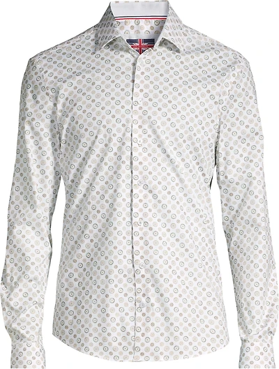 Cotton/Stretch Circle Print Sport Shirt - Sage