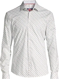 Cotton/Stretch Circle Print Sport Shirt - Sage
