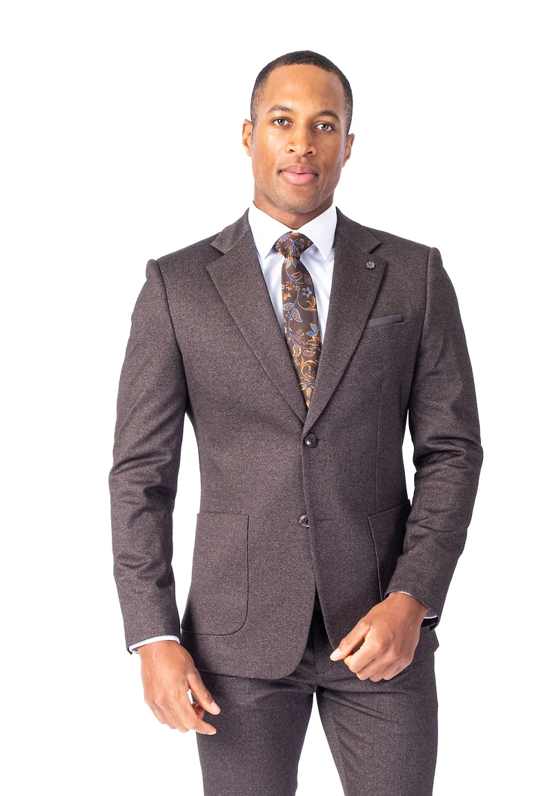 Modern Slim Fit Textured Knit Suit - Taupe