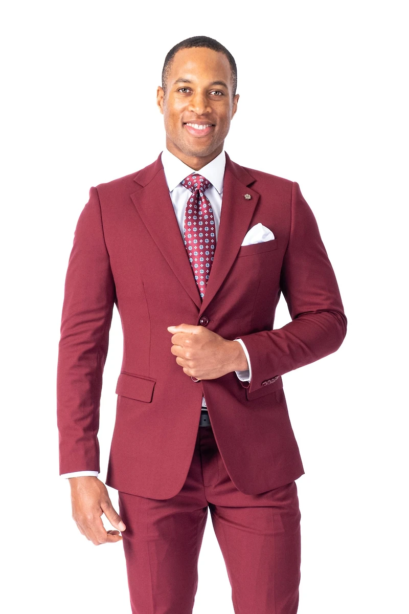 Modern Slim Fit Solid Suit - Burgundy